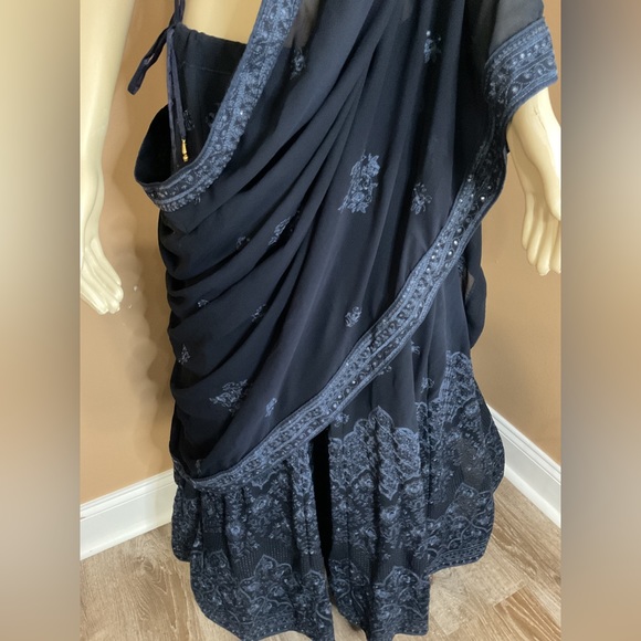 🐘 Embroidered Georgette Lehenga in Navy Blue - Picture 4 of 16